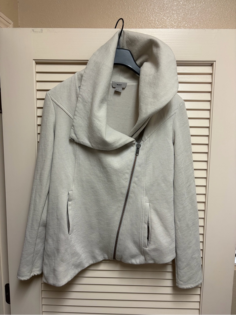Helmut Lang Womens L Asymmetrical Zip Hooded Jacket Gray Cotton Sweatshirt